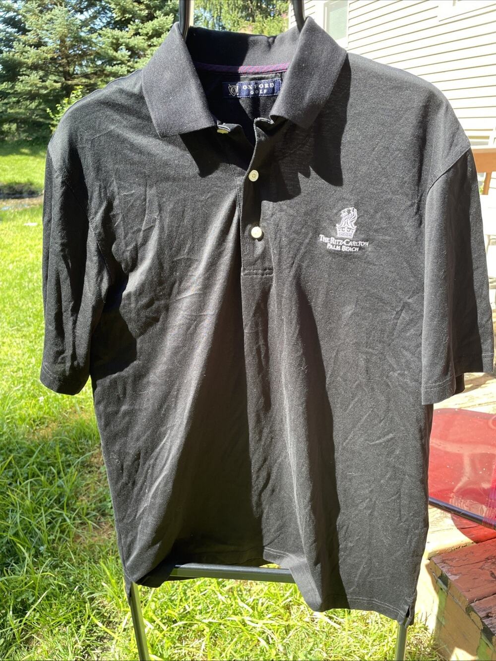 Oxford Golf Polo Shirt Mens Small S Black Ritz Carlton Palm Beach Hotel Crest